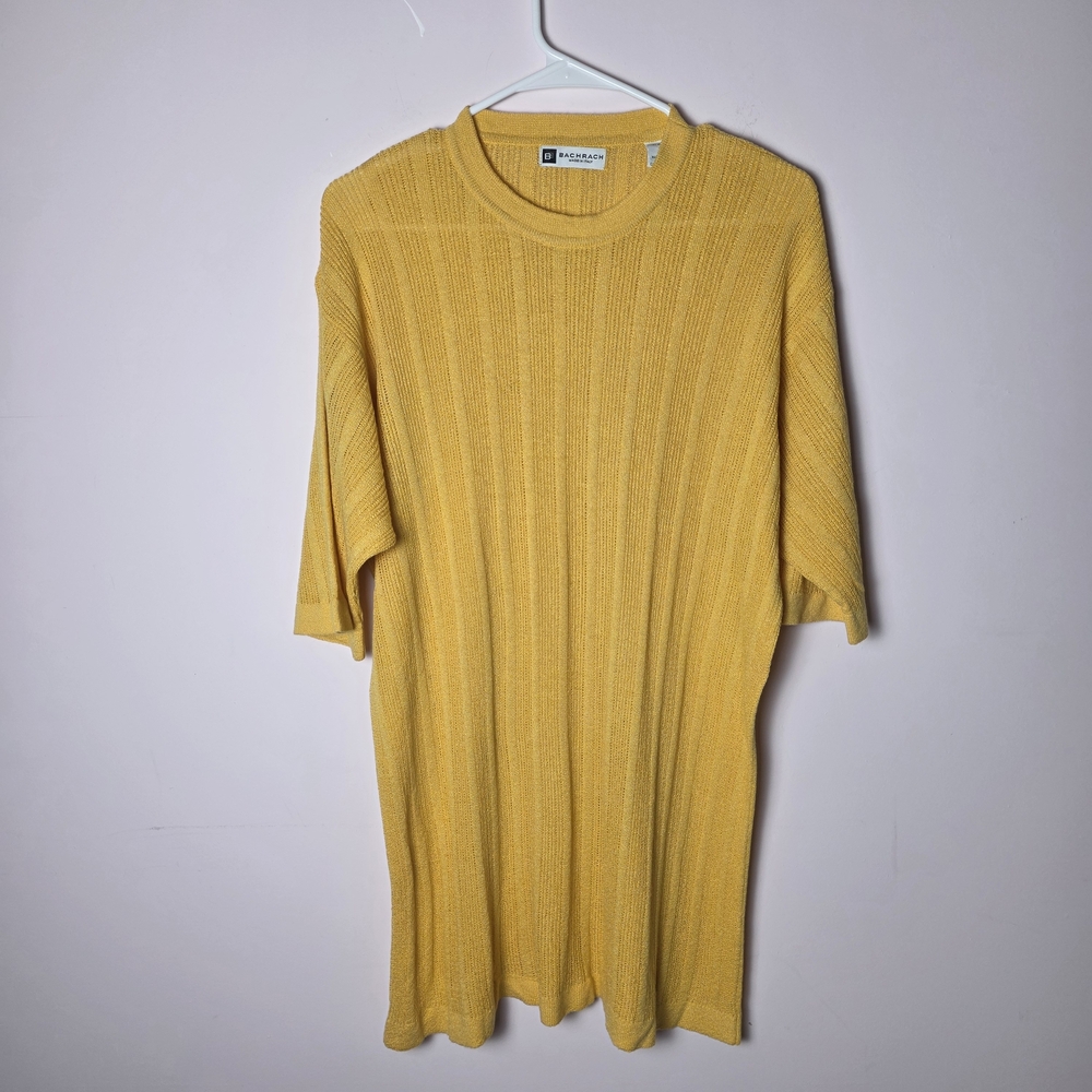 Bachrach Mustard Yellow Ribbed Knit Tunic Top XL Made in Italy Oversized Minimal